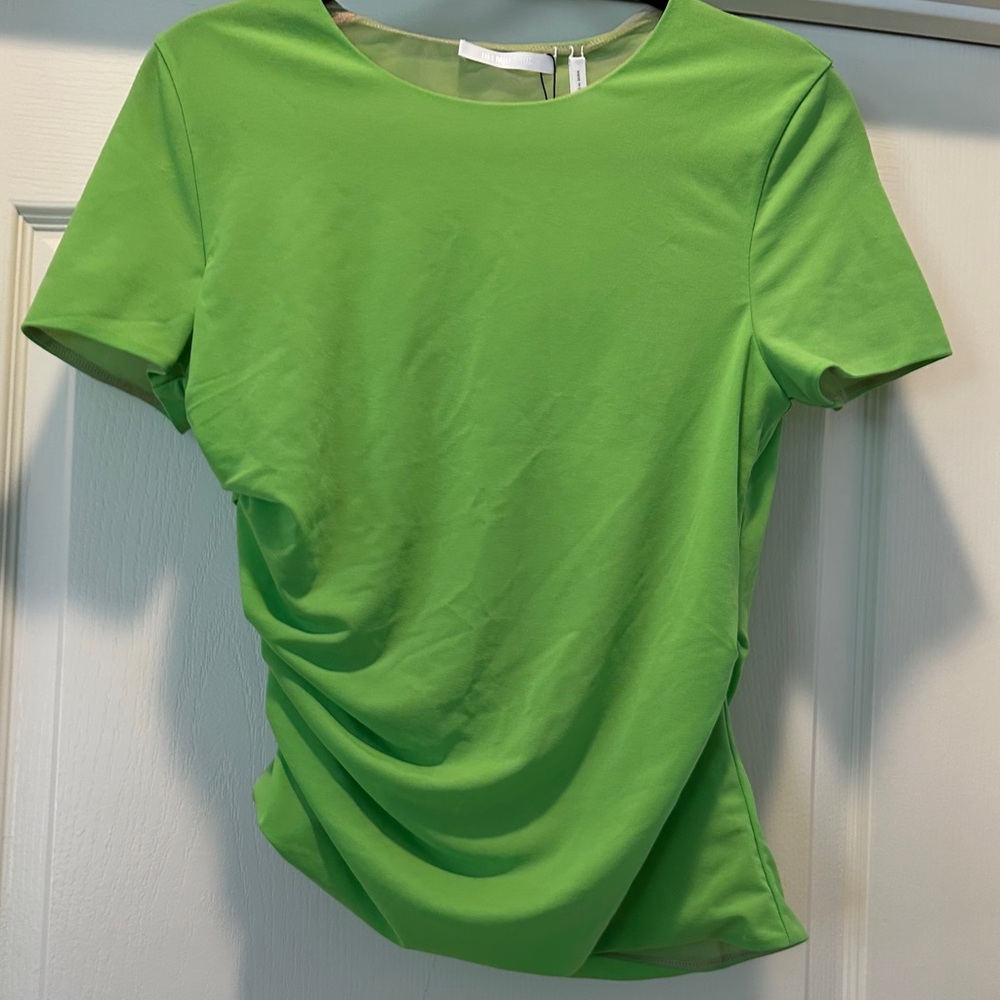 Helmut Lang Lime Green Short Sleeve Ruched Crewneck Top